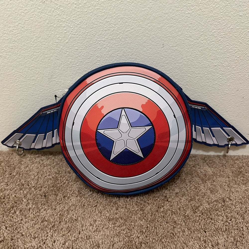 Captain America Shield Winged Crossbody Bag - Blue, Red, White - Picture 2 of 3
